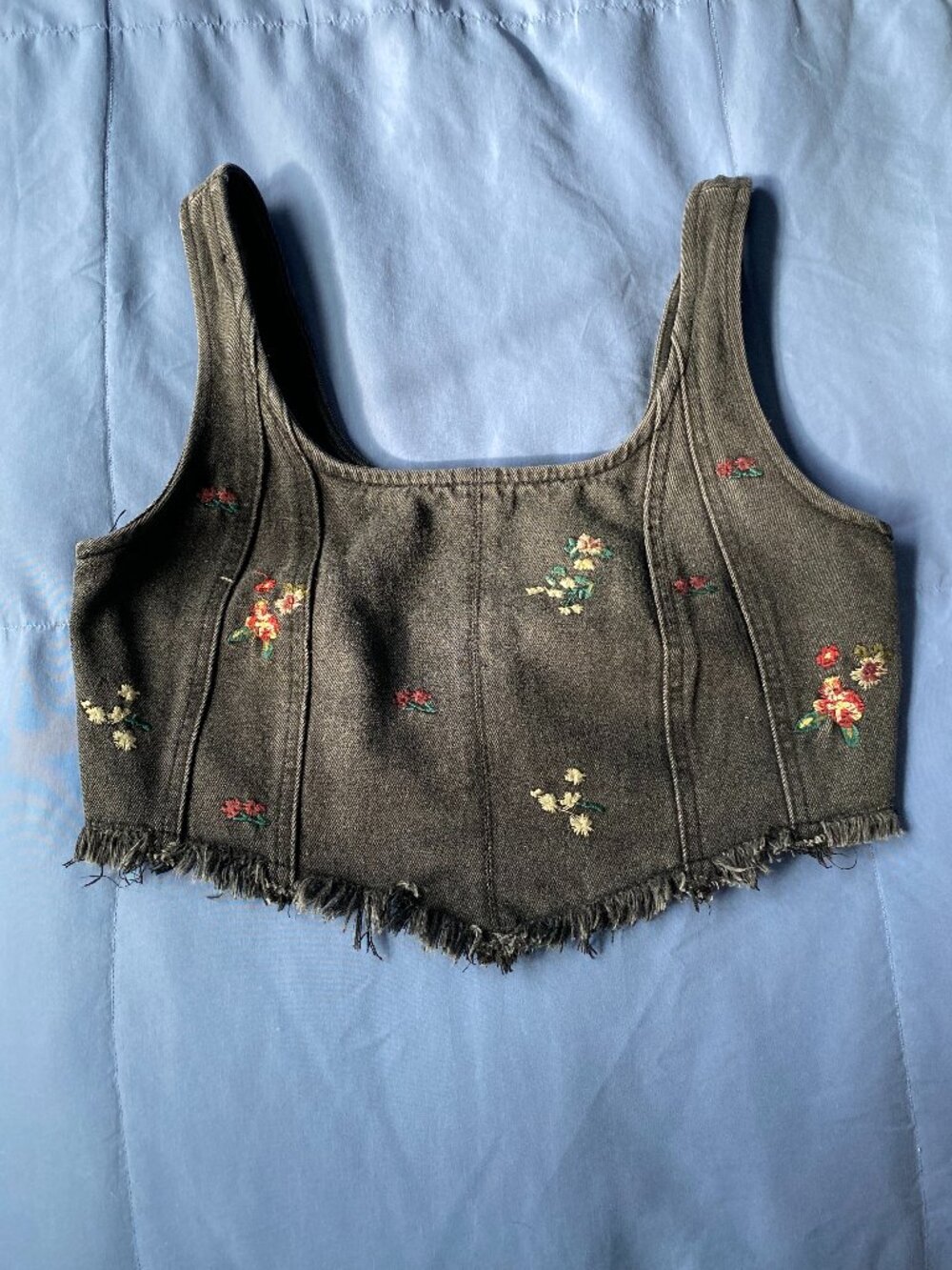 Banjara Embroidered Black Denim Corset Top size Medium